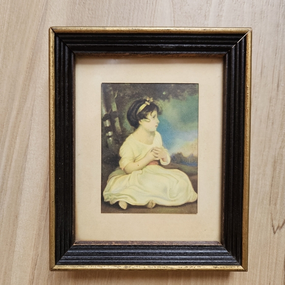 Vintage Mid Cenutry Age of Innocence Girl Miniature Lithograph Framed Print - Picture 4 of 5